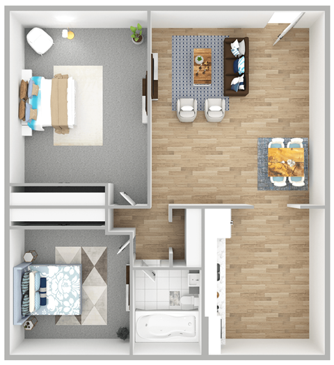 a layout of a bedroom with a bathroom and a living room